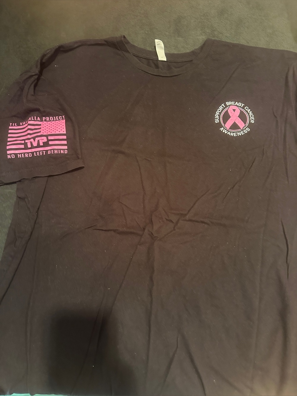 TIL Valhalla Black Breast Cancer Awareness Tee with Pink Ribbon 4X
